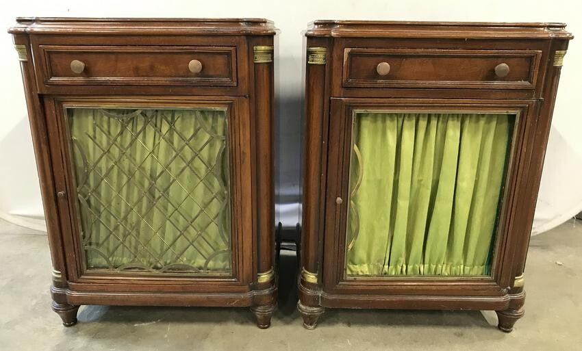 Pair Vintage Carved Wooden Curtained Side Tables