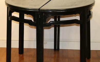 Pair of Chinese Black Painted Demilune Tables
