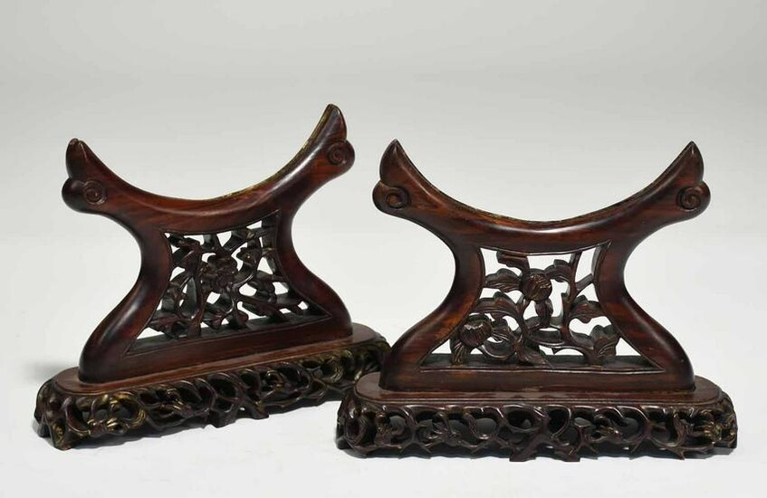 Pair of Chinese Rosewood Disc Stands