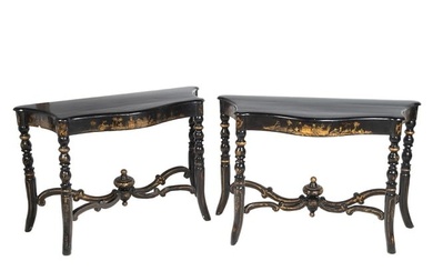 Pair of Chinoiserie Black Lacquer Console Tables