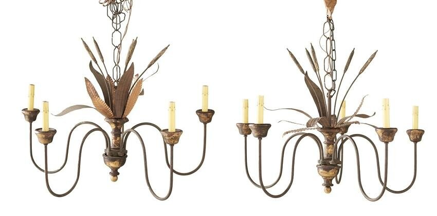 Pair of Gilt-Metal and Giltwood Chandeliers