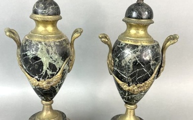 Pair of Green Marble Urns