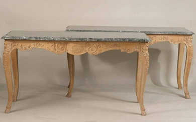 Pair of Louis XV Style Oak Marble Top Consoles