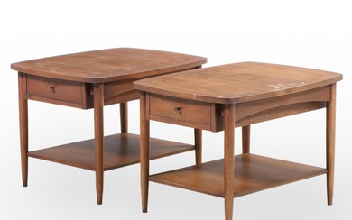 Pair of Mid Century Modern Single Drawer Walnut End Tables