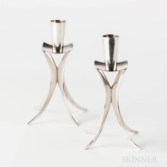 Pair of Mid-century Modern Sterling Silver Candlesticks