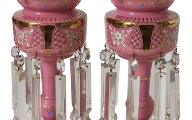 Pair of Pink Victorian Glass Lusters