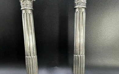 Pair of Sterling Silver Weighted Corinthian Column Candlesticks