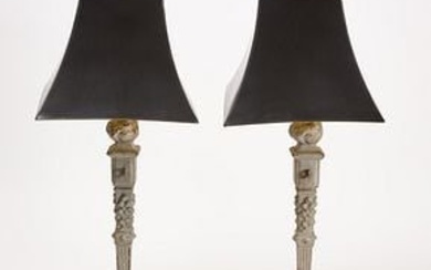 Pair of Tall 19th C French Cast Iron Flame Lamps