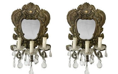 Pair of small mirrors with three lights.