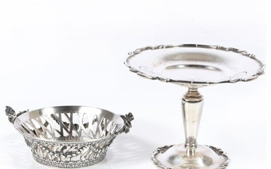 Pair of sterling silver vessels: Tiffany & Co. reticulated nut dish with festoon bows (one broken)