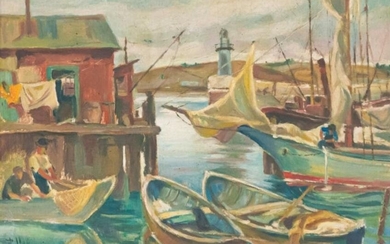 Pal Udvary Oil on Canvas Ships