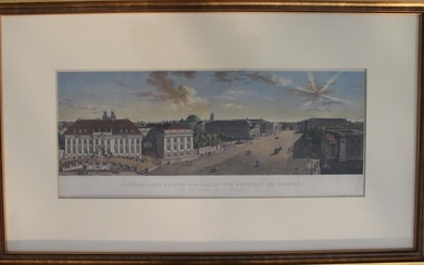 Panoramische Ansicht von Berlin, vom Zeughaus aus gesehen". Altkolorierter Kupferstich von Carl Pescheck (1803-1847) nach einem Gemälde von Johann Carl Enslen (1759-1848).