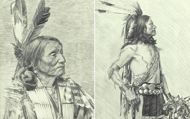Paul Sarkisian (1928- ), Set of 2 Drawings: Sioux Chief Crazy Bear and Chief Yellow Boy - Sioux