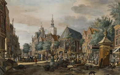 Paulus Constantijn la Fargue (1729-1782), Groenmarkt te Den Haag gezien naar het...