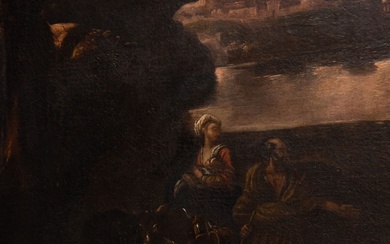 Paysage avec cascade, Attribué à Orazio Borgianni Huile sur toile (Rome, vers 1575-1616). Peintre et...