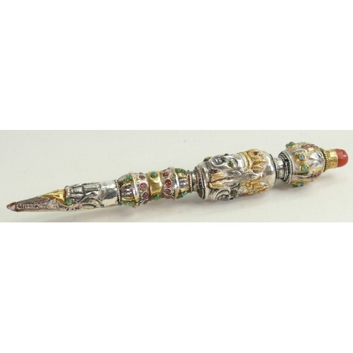 Phurba ceremonial dagger: Silver coloured metal with gilt de...