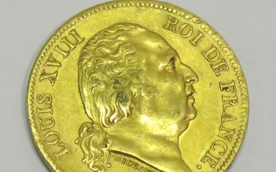 Pièce en or de 40 Francs "Louis XVIII-Roi des français" datée de 1818, Atelier A...