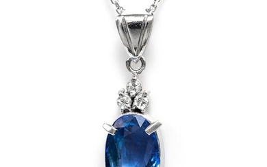 Platinum - Necklace with pendant - 1.98 ct Sapphire - 0.05 ct Diamonds - No Reserve Price