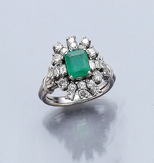 Platinum ring with diamonds and emerald ,...