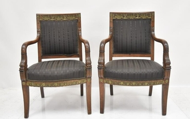 (Pr) BRONZE MOUNTED DOLPHIN ARM CHAIRS