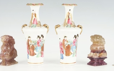 Pr. Chinese Rose Mandarin Vases & Pr. Amethyst Foo