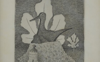 Giuseppe Viviani © (Agnano di Pisa, 1898 - Pisa, 1965), Print and leaf, 1950