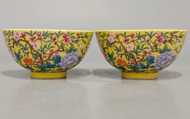 Qing Dynasty Yongzheng style famille rose yellow ground palace bowl