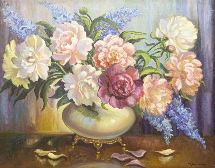 R. MOSELEY (TX) PAINTING STILL LIFE W/ FLOWERS