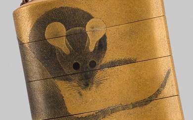 REIBOKU: A GOLD LACQUER INRO OF TWO RATS AFTER SHIOMI MASANARI
