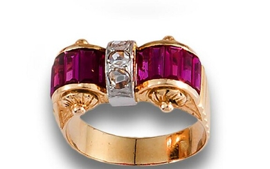 RING CHEVALIER GOLD DIAMONDS RUBIES SYNTHETIC RUBIES