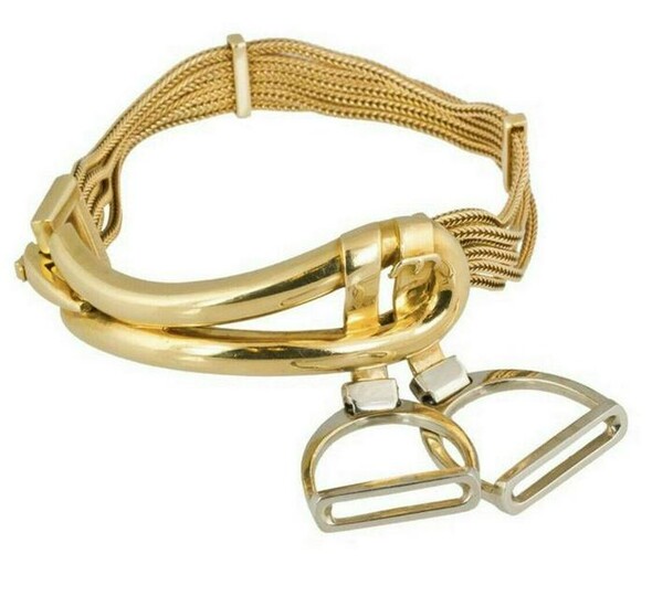 Rare Hermes Paris 18K Gold Stirrup Buckle Bracelet
