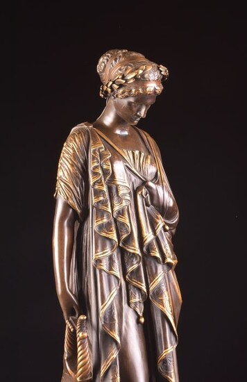 Réduction Mécanique, A. Collas Brevete - Sculpture, Classic female figure with a lyre - 68 cm. - Bronze (patinated) - Second half 19th century