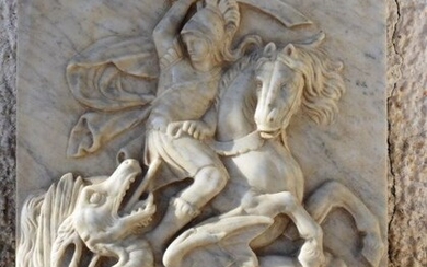 Relief, St. George and the Dragon - Marble - 20th century