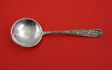 Repousse By Jacobi and Jenkins Sterling Silver Pea Spoon Round Not Pierced 8.5"