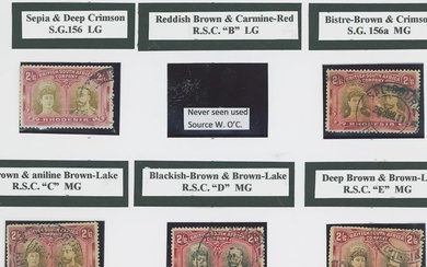 Rhodesia 1910-13 Double Head Issue A used group of 2/6d. and 3/- values on album pages includin...