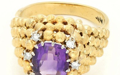 Ring - 18 kt. Yellow gold - 0.03 tw. Diamond (Natural) - Amethyst