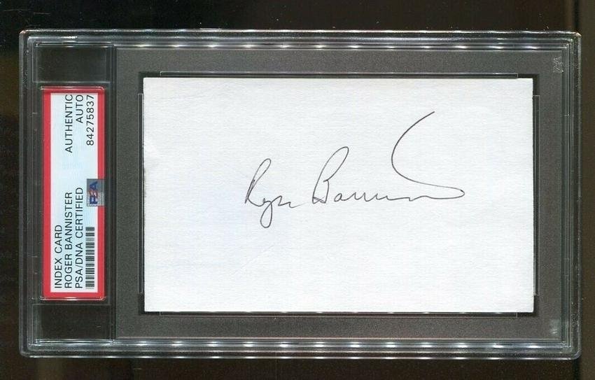 Roger Bannister Signed Index Card 3x5 Autographed 4 Minute Mile PSA/DNA *5837
