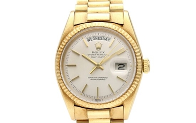 Rolex Reference 1803 Day-Date | A yellow gold automatic wristwatch with day, date, and bracelet, Circa 1967