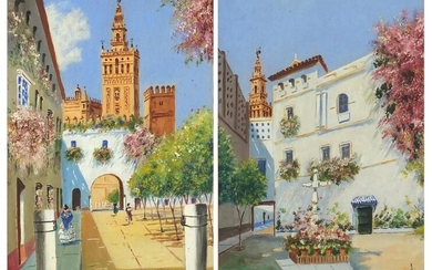 Rolond - Continental gardens, pair of mixed media's