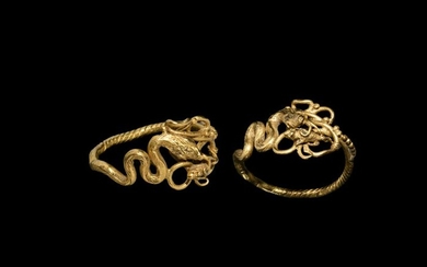 Romano-Egyptian Gold Ring with Snake and Mouse