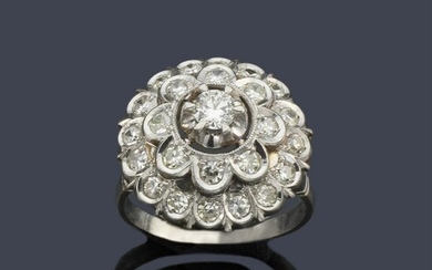 Rosette ring in platinum setting with brilliant cut