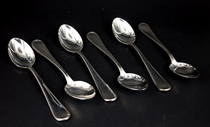 SCHIAVON - English Collection, fruit spoons (6) - .800 silver - Italy - Mid 20th century