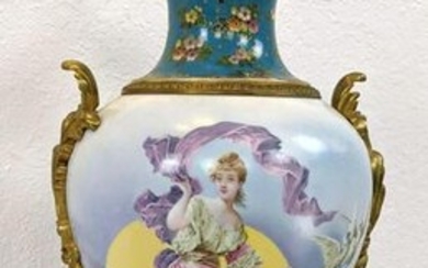 SEVRES French Porcelain Handled Urn Vase. Signed WERTHE