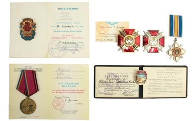 SIX SOVIET UKRAINIAN MEDALS WITH DOCUMENTS
