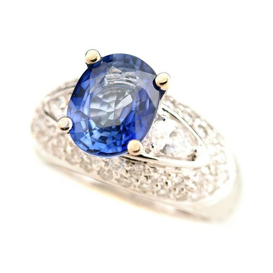 Sapphire, Diamond, 18k White Gold Ring.
