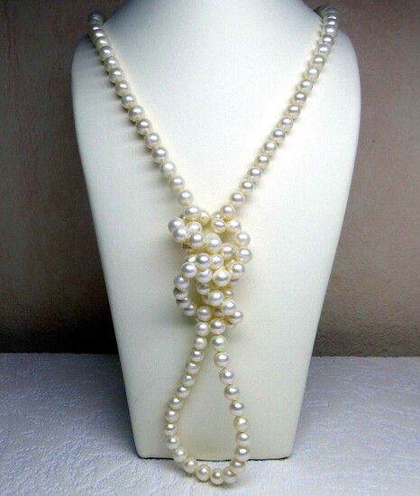 Sautoir en perles de culture naturelles diamètre 7 - 7,5 mm, longueur de 1,20 mètre...