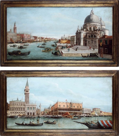 Scuola del XIX secolo Veduta di Palazzo Ducale e della Basilica della Salute di Venezia
