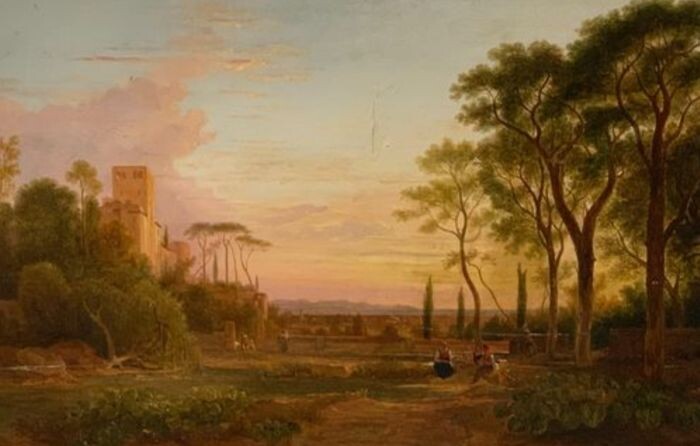 Scuola francese del XIX secolo - Paesaggio con figure