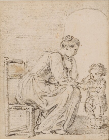 Seated Mother and Child, Attributed to Hubert Robert