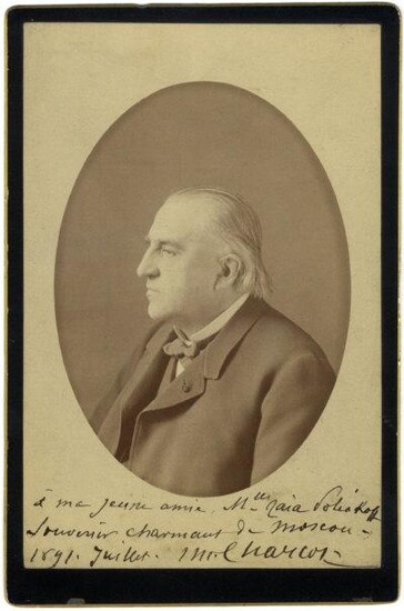 Sepia Cabinet Photograph, SIGNED BY JEAN-MARTIN CHARCOT, July 1891. Image size 3.75" x 5.75".